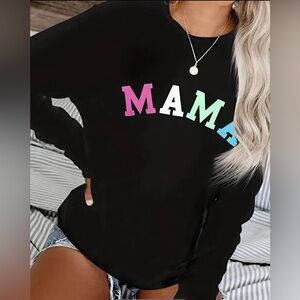 MAMA New Black Graphic Relaxed Sweatshirt